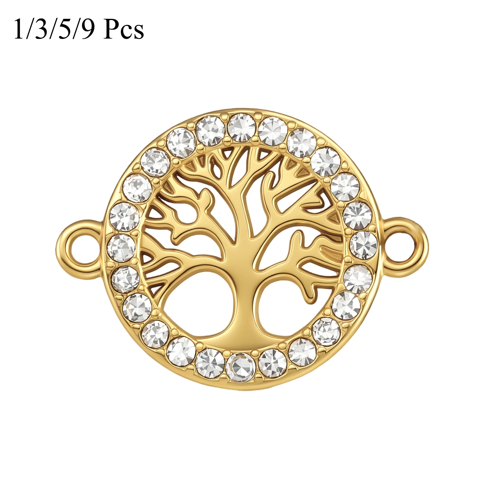 Tree of Life Connector Charms Rhinestone Inlaid Round Tree of Life Links Stainless Steel Double Loops DIY Jewelry Making Pendant