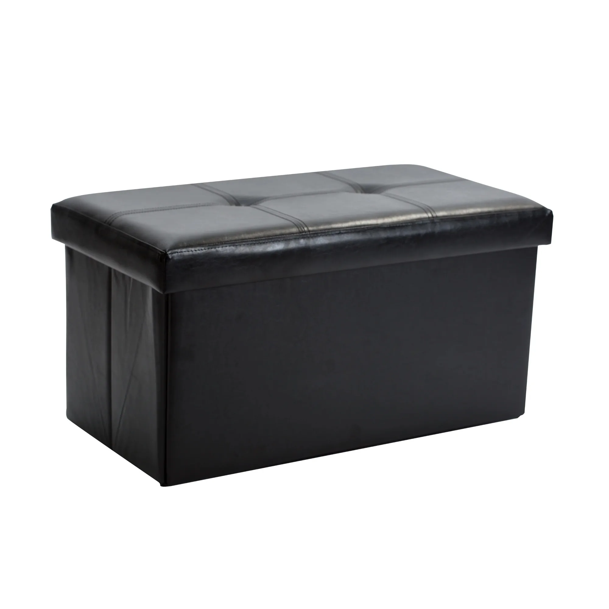 

Faux Leather Double Folding Storage Ottoman in Black