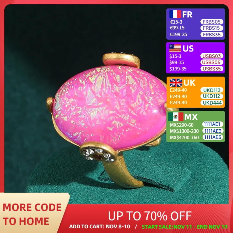 

Vintage Large Oval Pink Opal Jewelry Ring Wedding Antique Gold Color Luxury Quality Designer Adjustable For Woman Accessories