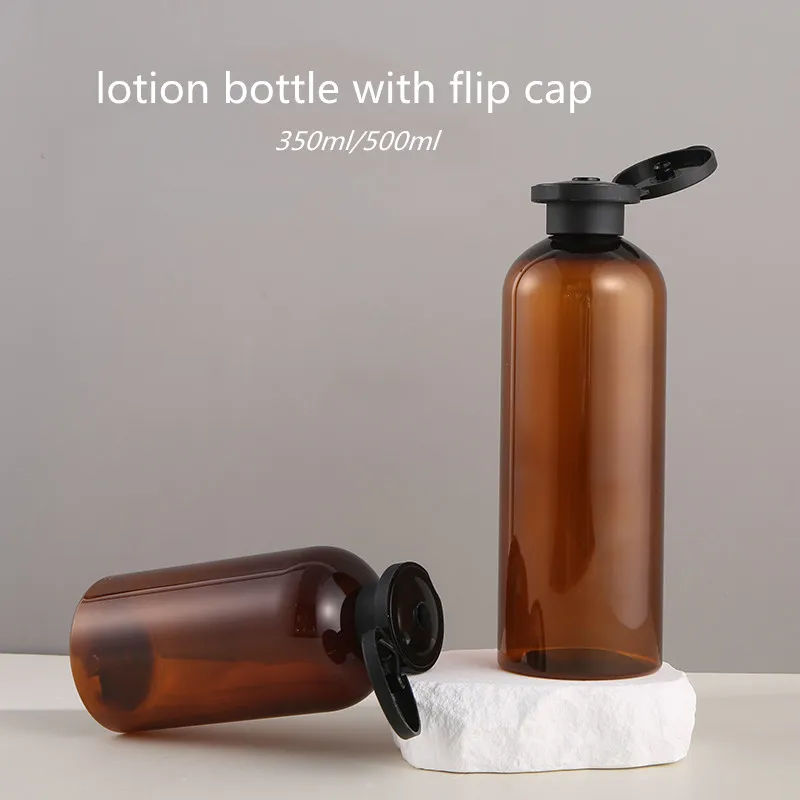 

10/30pcs 350/500ml Brown Lotion Bottle Round Shoulder Brown Body Lotion Shampoo Conditioner Bottle Plastic Bottle With flip Cap