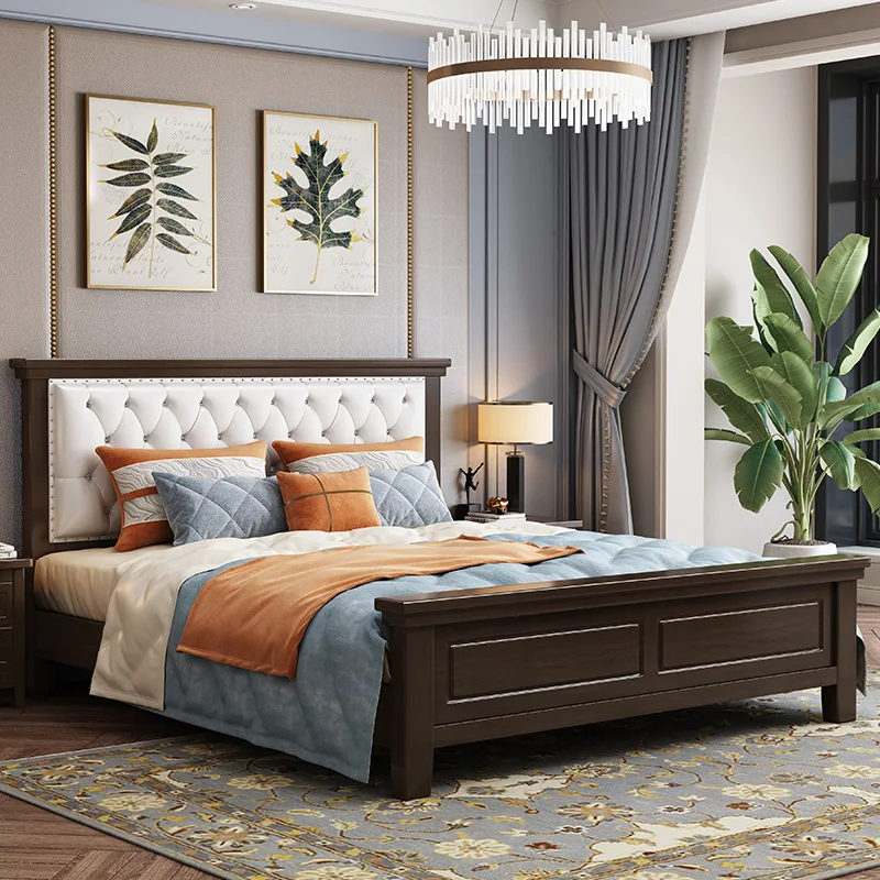 Cama americana de madera maciza, 1,8 m, doble, 1,5 m, cama de boda suave, dormitorio principal, base de cama de lujo, juego de cama queen, muebles