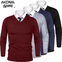Animal Game Mens Business Sweater Casual V Neck Pullover Cold Blouse Outdoor Lightweight Woolen Knit Men Luxury Men's Sweater