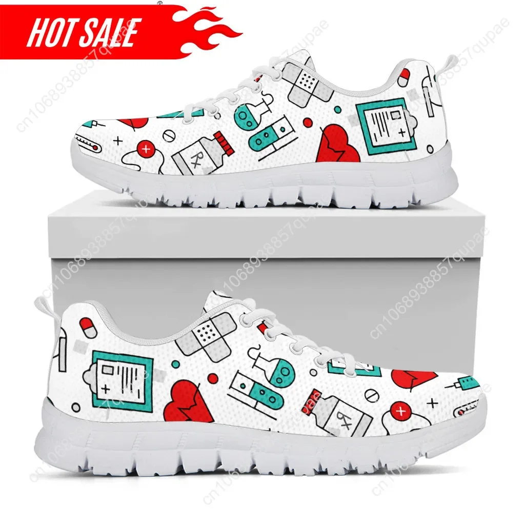 Spring Autumn Soft Warm Flats Shoes Hospital Medical Nurse Printed Women Casual Sneakers Lace Up Footwear Zapatillas