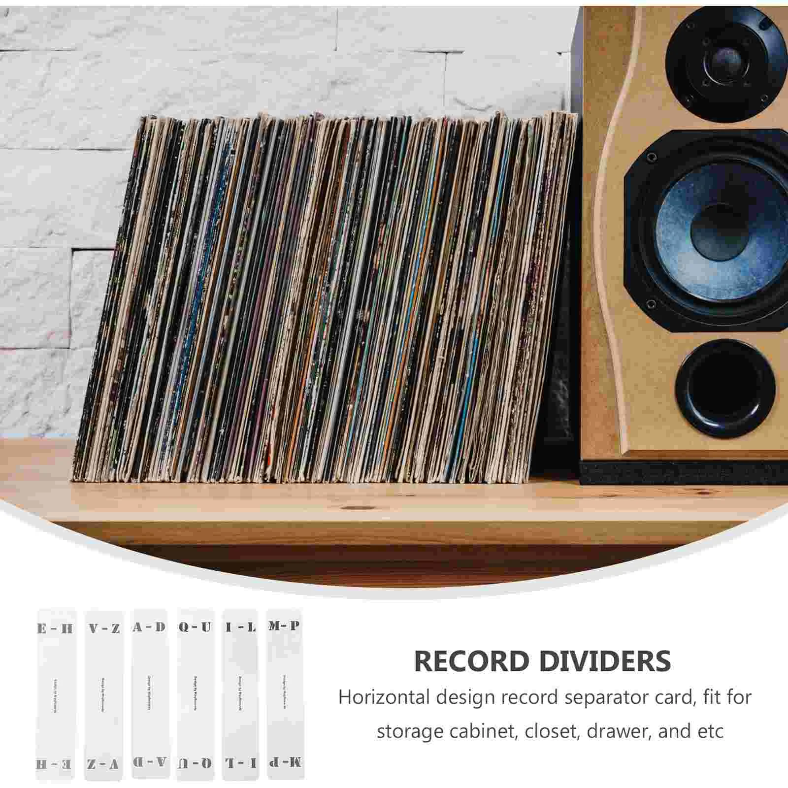 Acrílico Vertical Label Divisores, Record Sorting Card, Vinyl Records Organizer, Índice A-Z, 6 Pcs