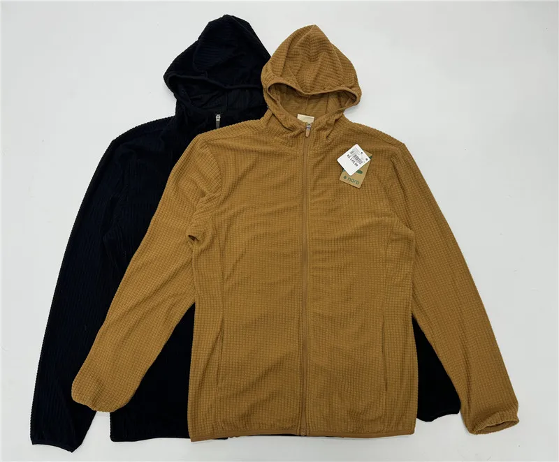 

Breathable Outdoor Spring Autumn Hoodie Pure Color Casual Grid Velvet Sporty Open Cardigan Large Outerwear Sweatshirt