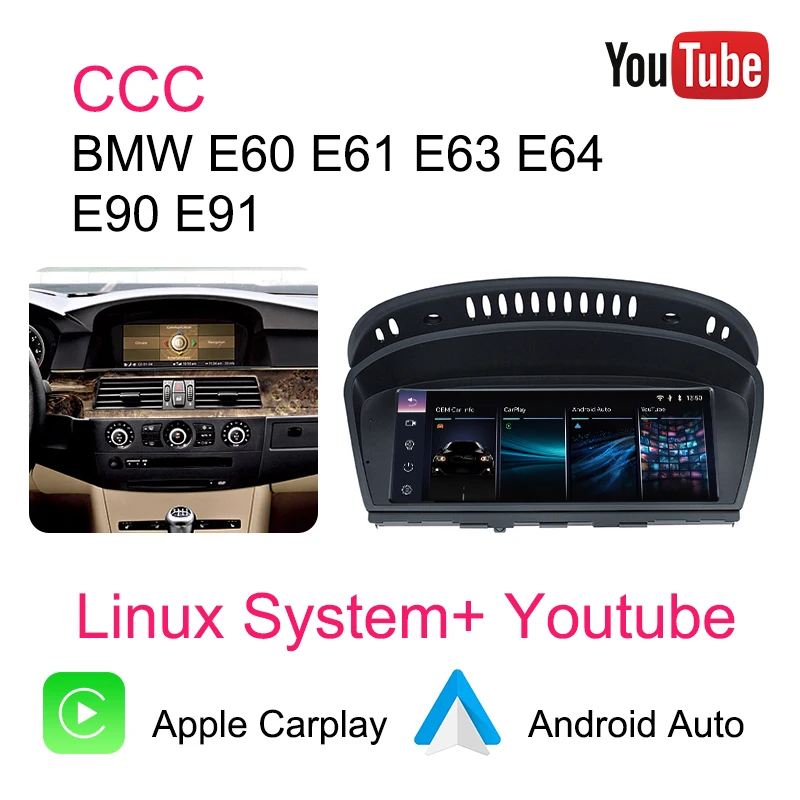 Bonroad draadloze CarPlay Android Auto autoradio voor BMW 3 5 Serie E90 E91 E92 E60 E61 E62 2005-2012 CCC CIC multimediaspeler
