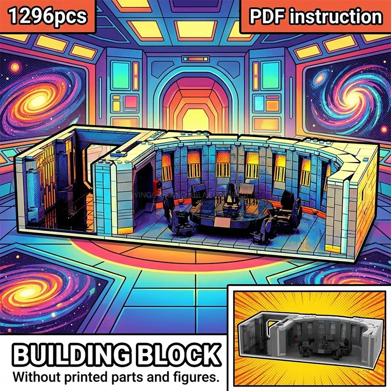 

star movie MOC Sci-Fi Space Station Briefing Conference Room Interior with Black Table Diorama Block Model