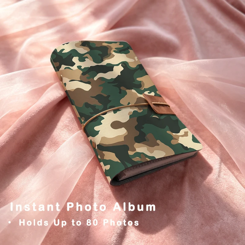 Green Camo Photo Album 80 Pockets 3 Inch Polaroid Picture Storage Book Travel Camping Family Couple Memory Keepsake Holiday Gift