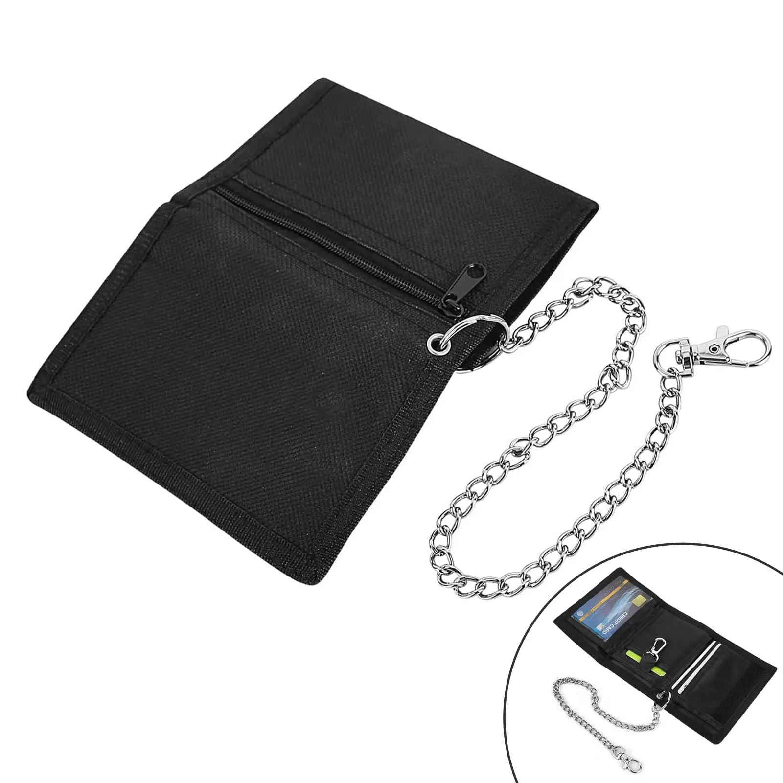 1pc men's wallet with anti-theft chain zipper, travel and sports fabric wallet, three fold small wallet suitable for teenagers,