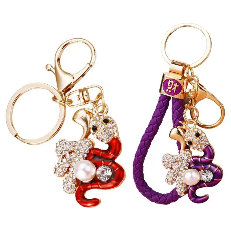 Chinese New Year Snake Keychain 3D Rhinestone Keychain With Clasp Lucky Rhinestone Snake Animal Keychain For Women Men