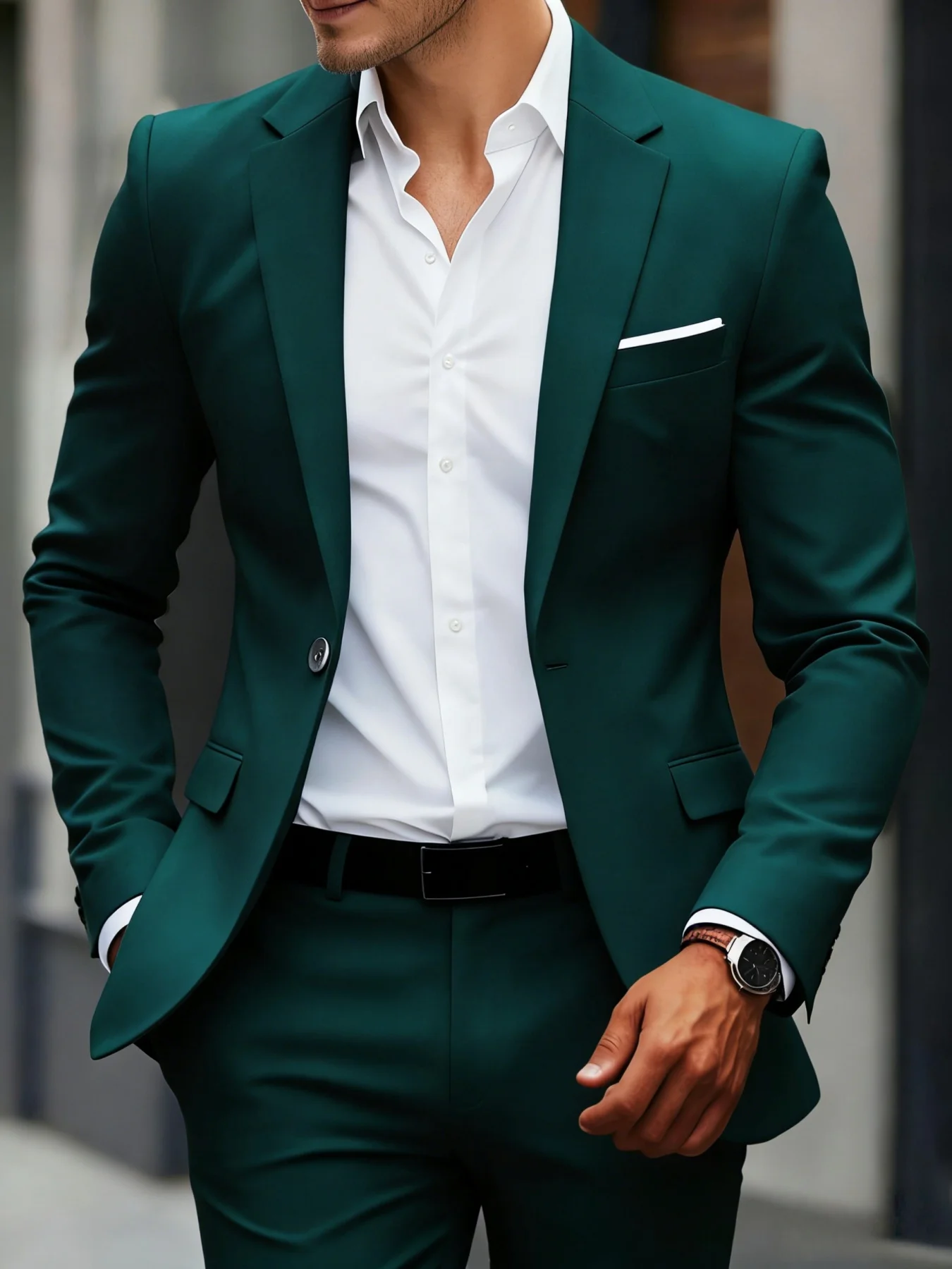 

2pcs Men's Suit Fashion Set, Jacket And Trousers, Classic Formal Outfit for Wedding, Party And Business Occasions