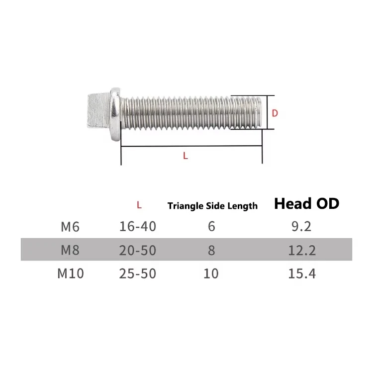 304 Stainless Steel Triangle Head Screws M6 M8 M10 SUS Triangle Head Security Head Screws