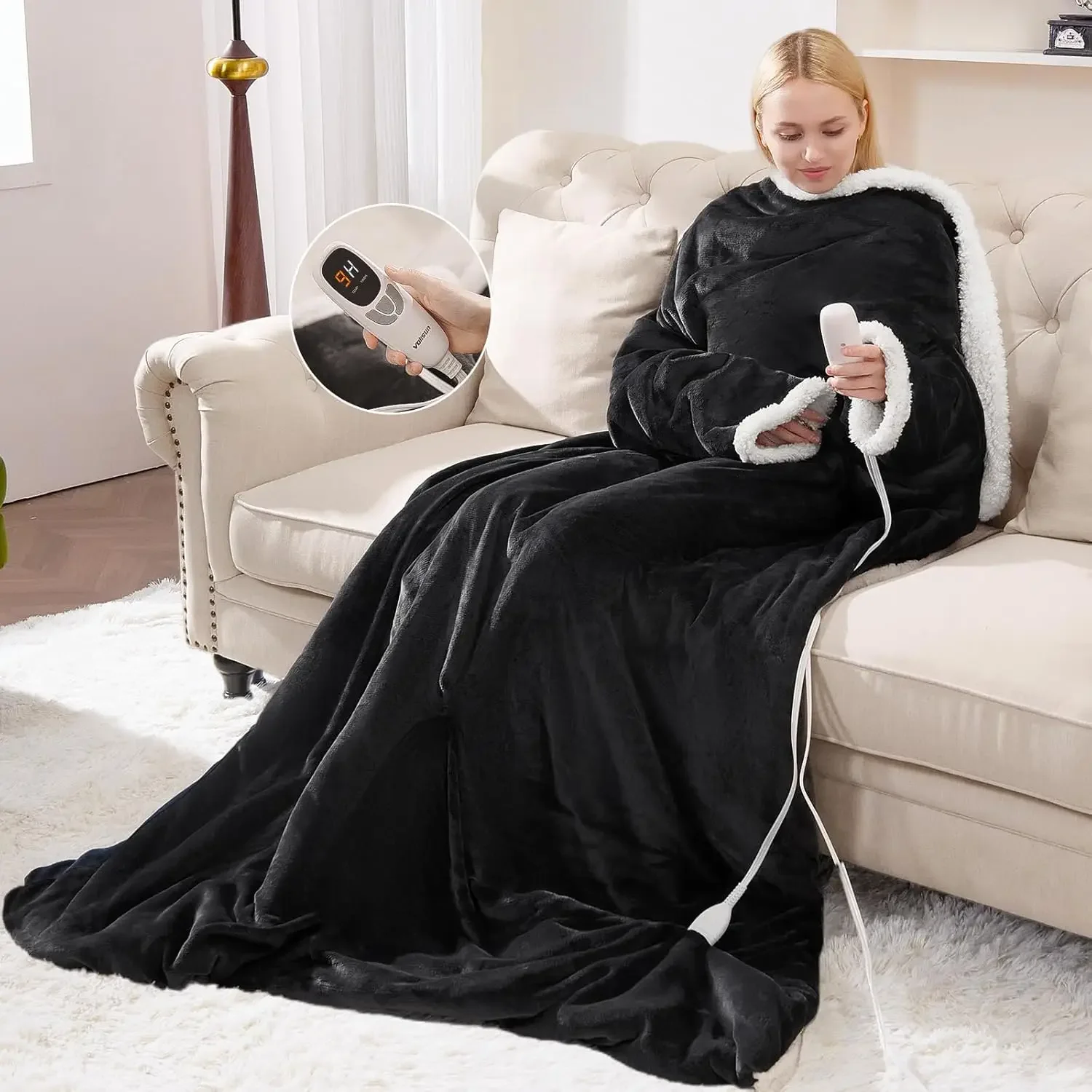 

Wearable Heated Blanket with Foot Pocket,Electric Snuggle Throw Blanket with Sleeves,9 Heating Levels & 1-10 Hours Auto Shut Off