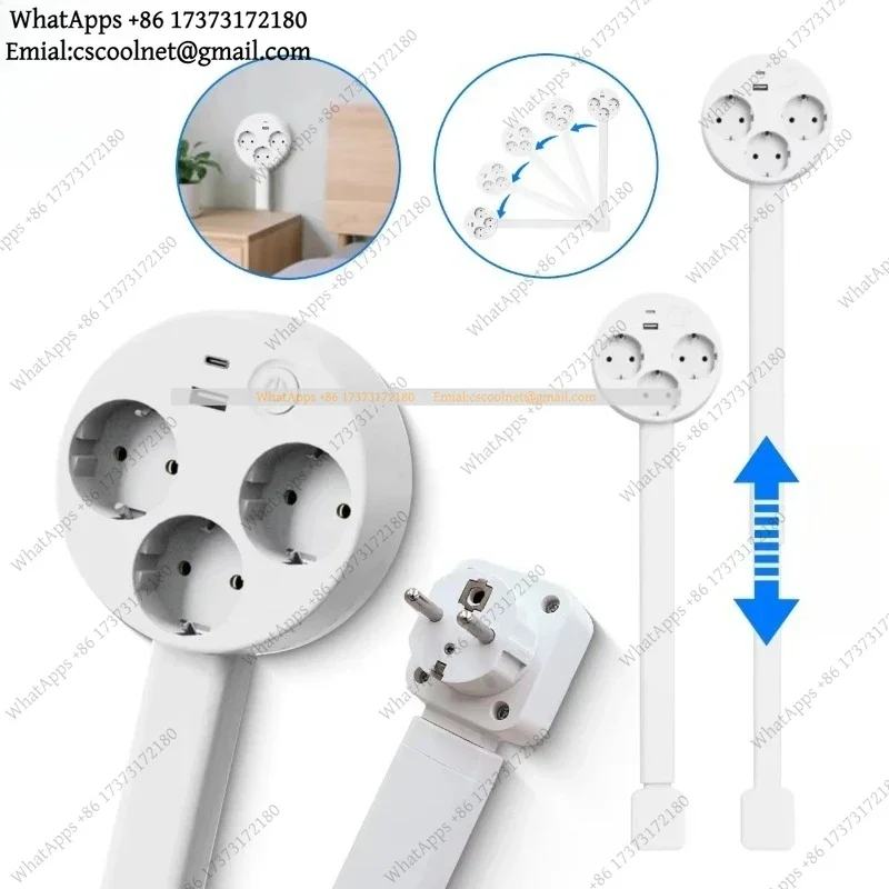 JS03 EU Plug Extender / Wall Socket Outlet – Extendable Power Strip for Behind Couches, Desks & Nightstands