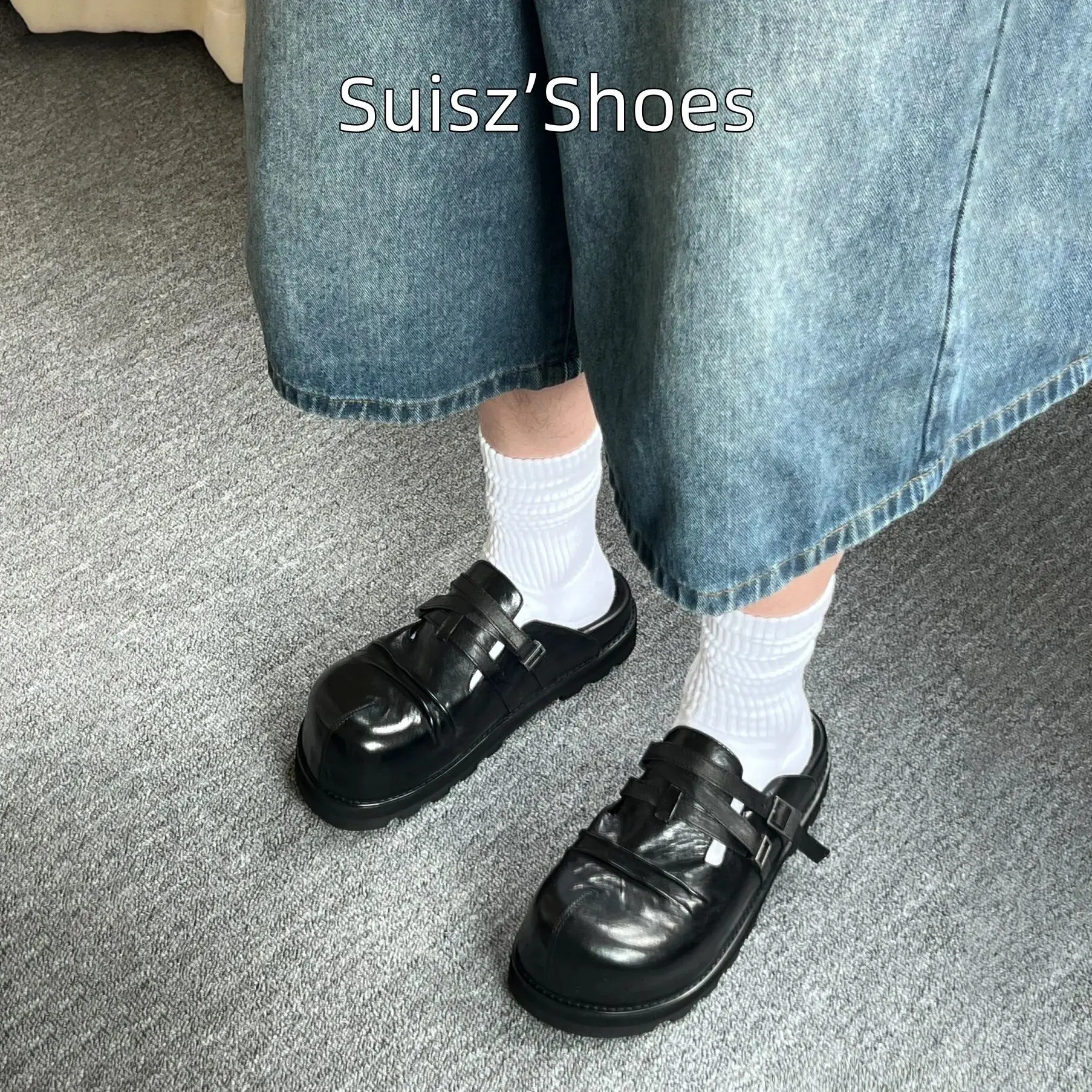 

Vintage Big-toe Slippers Toe-wrapped Women's Platform Soles Height-enhancing Versatile Slip-ons Casual Wear Half Flip-flops