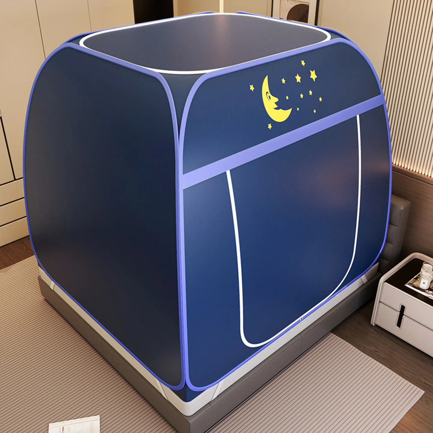 

Privacy Tent One-Piece Steel Wire Frame Pet Proof Mosquito Net Warmth Bloing Home Bed Inteated Cartoon Pattern GB Certified