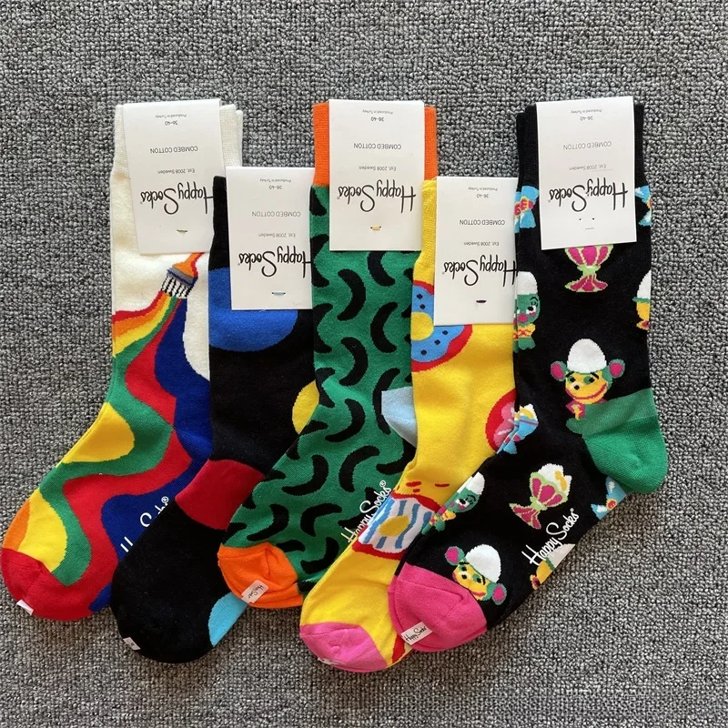 Happy Socks Women Men\'s Classic Crew Sock Cotton Fun Novelty Sock Long socks