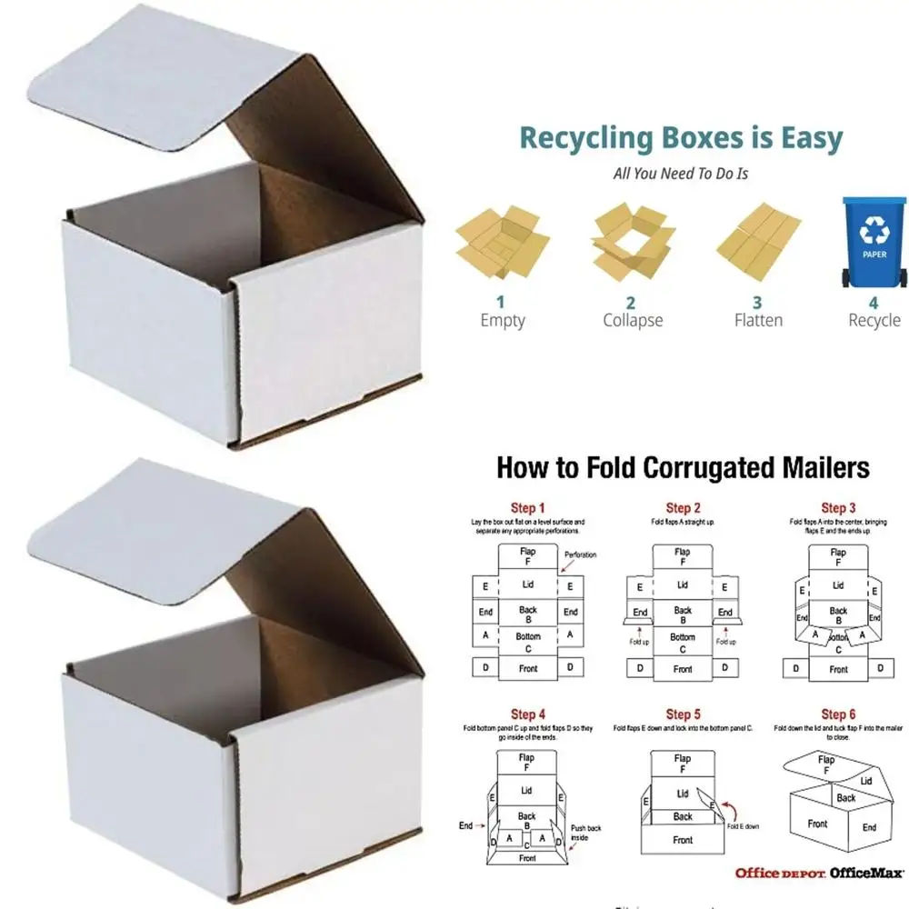 Foldable White Corrugated Cardboard Mailers - 6x6x4 Shipping Boxes for Secure Packaging, Mailing, Moving, and Organization