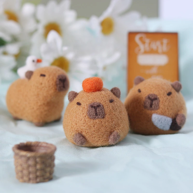 1PC Cute Animal Capybara Non-finish Wool Felting Material for DIY Doll Pendant Gifts Animal Handmade Arts Crafts Wool Felt  Kit