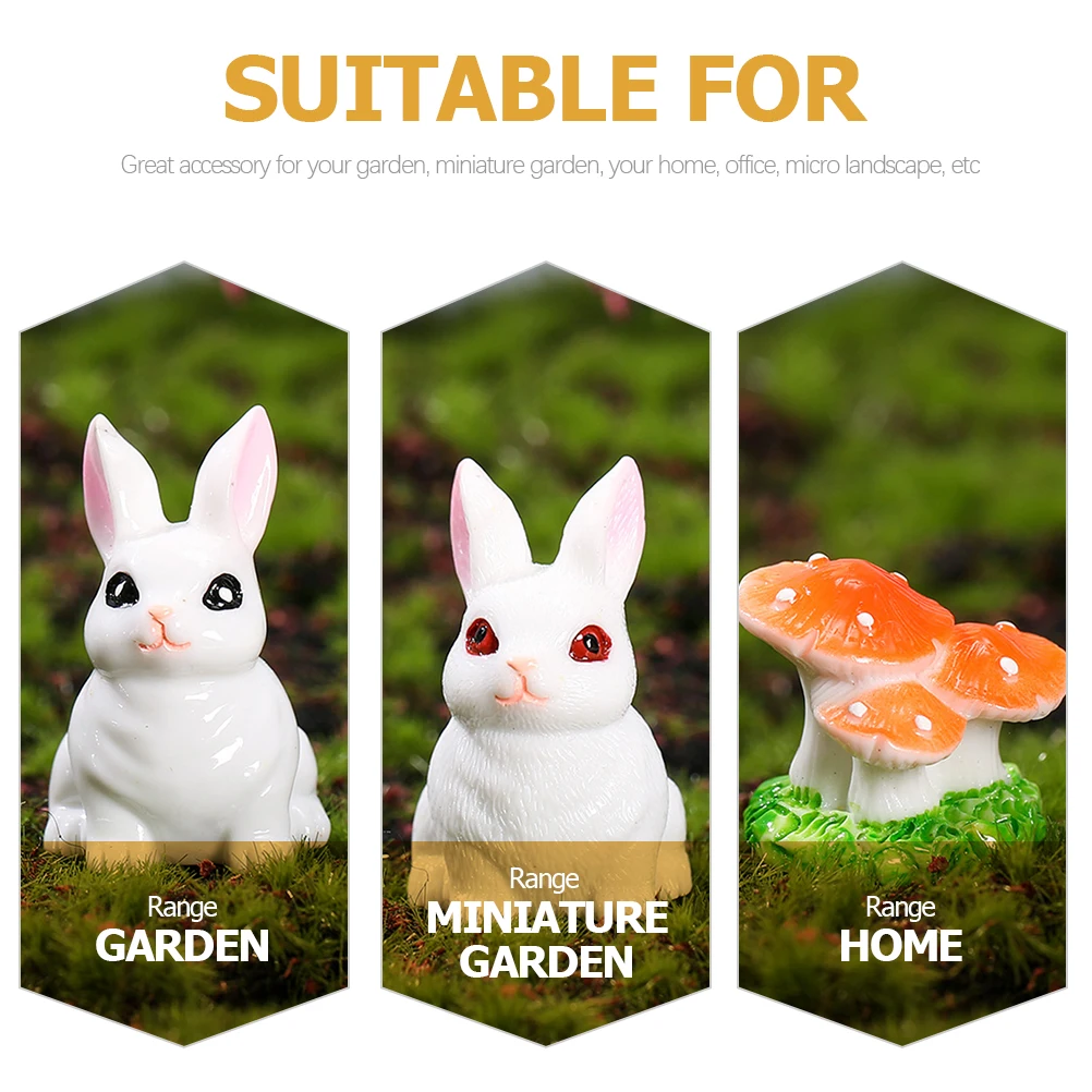 

5pcs Figurines Miniature Rabbit Statues for Mushroom Ornament Garden Yard Home Office Decor Resin Crafts Lightweight