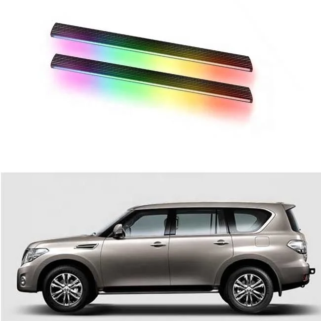 Electric Retractable Side Steps, Flowing Courtesy LED Light Power Running Boards for Nissan Patrol 4x4 SUV, Aircraft Alloy, Blac