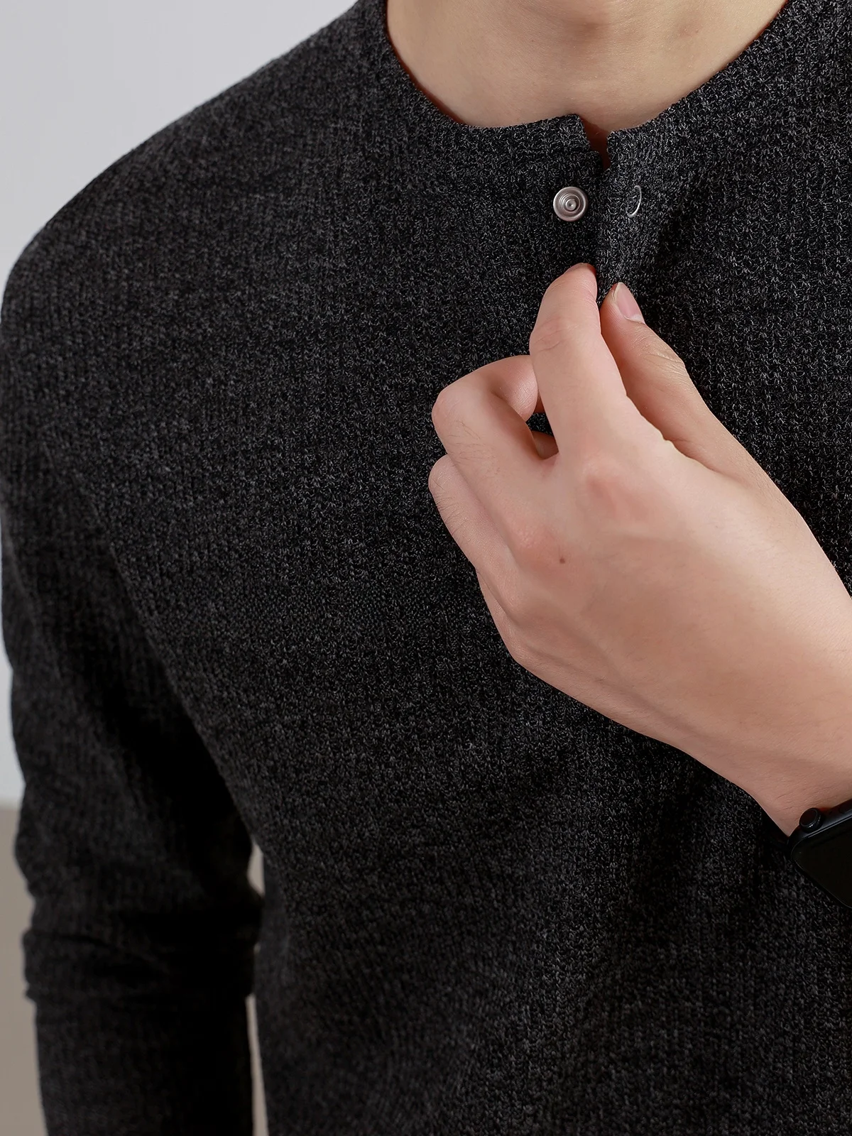  Minimalist Knitted Long Sleeve Men's T-shirt Base Shirt Autumn Season Standard Fit Polyester Viscose Blend Breathable