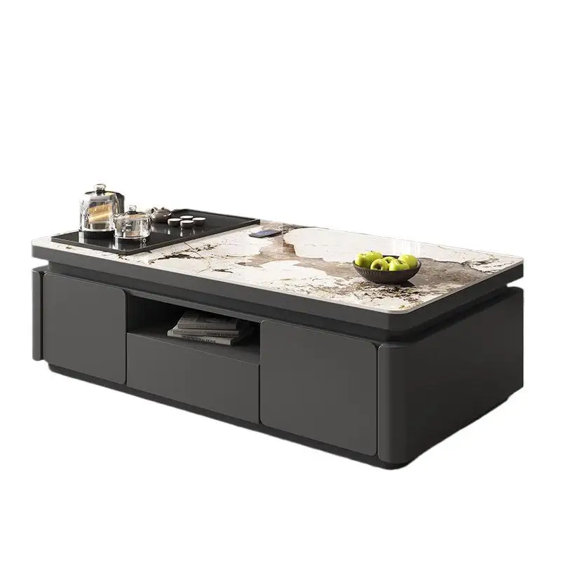 

New modern simple rock slab kung fu tea table living room home kettle integrated tea table office tea table