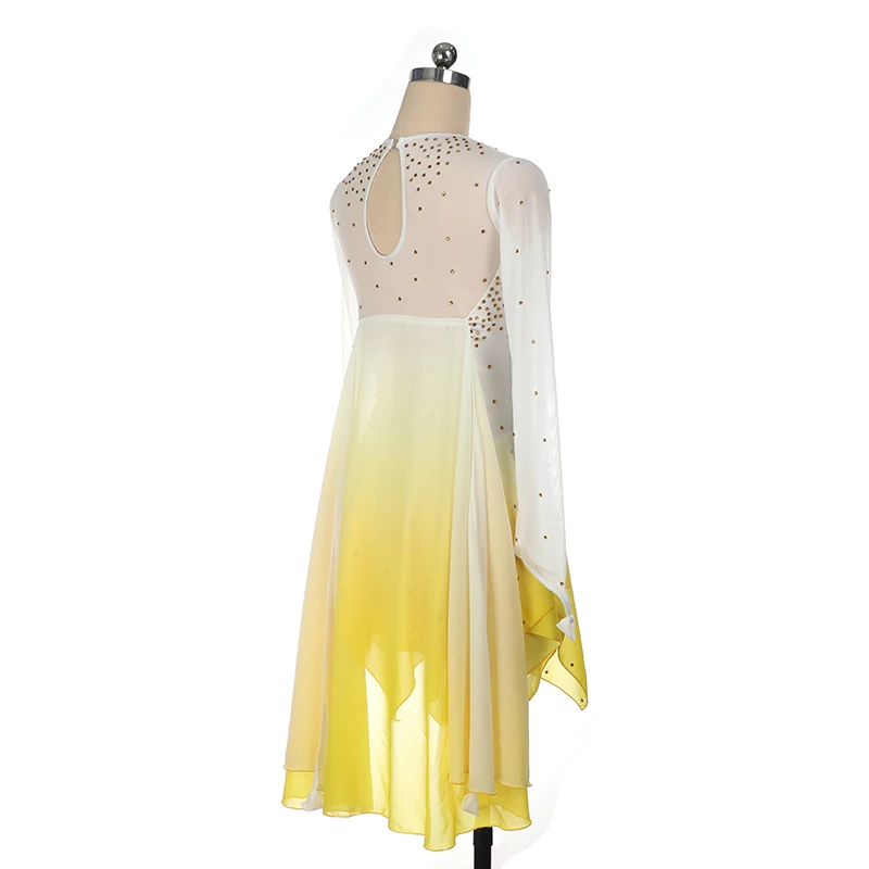 Vestido de entrenamiento de competición de patinaje artístico Nasinaya para mujeres y niños Vestido de actuación de gimnasia artística Blanco Amarillo
