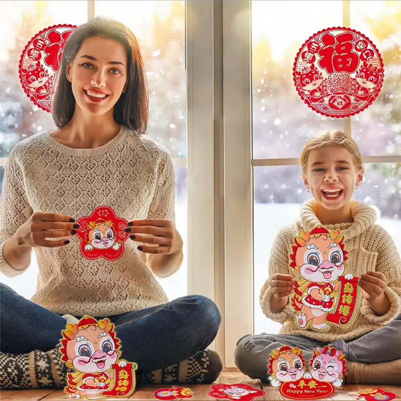 

AS95-2024 Chinese New Year Chinese Couplets Chunlian Paper Lantern Chinese Dragon Year Stickers For Spring Festival Party