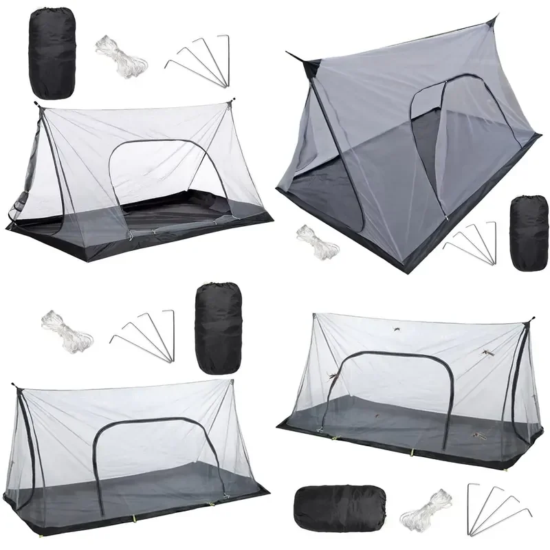 Inner Tent Anti Mosquito Net Summer Camping Polyester Mesh With 4 Ground Nails 2 Hanging Ropes for 2.1mx1.3m