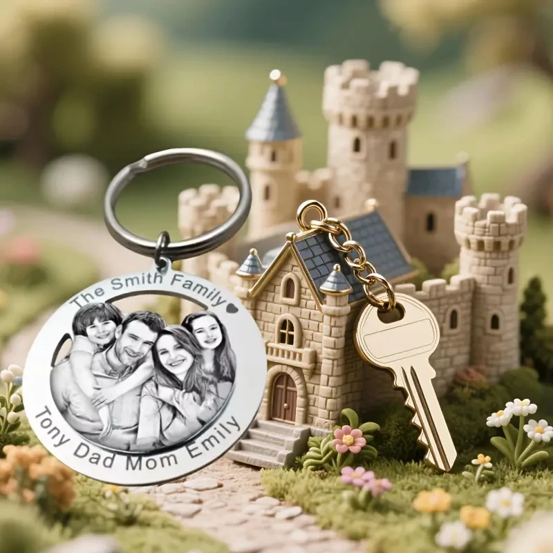 سلسلة مفاتيح على شكل قلب من الفولاذ المقاوم للصدأ مخصصة للنساء صورة مخصصة وحلقة مفاتيح اسم محفورة، عائلة، ذكرى المشاعر للأزواج #5