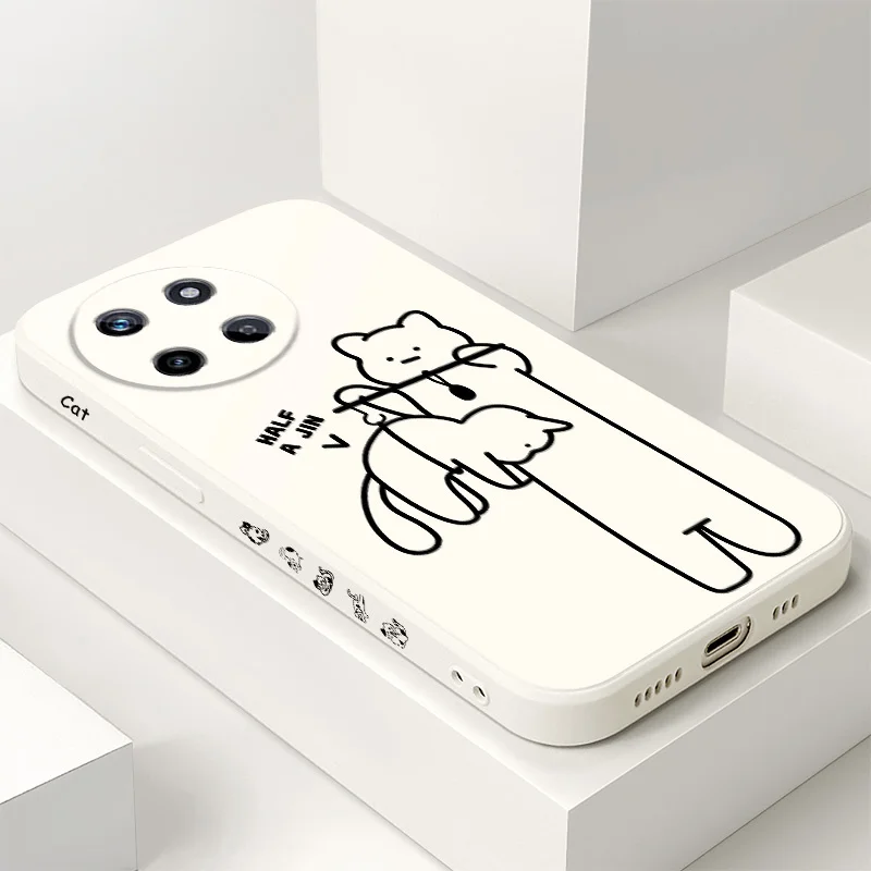 

Cute Heavy Cat Phone Case For OPPO Realme 14 13 12 11 10 9 9i 8 8i 7 Pro Plus C35 C21Y C25Y C25 4G 5G Liquid Silicone Cover