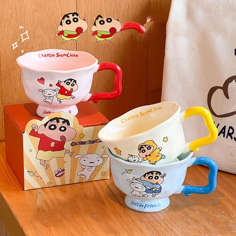 

New Kawaii Anime Crayon Shin chan water cup Cute Cartoon Girl Heart home mug creative ceramic cup girl coffee cup Toys for Gifts
