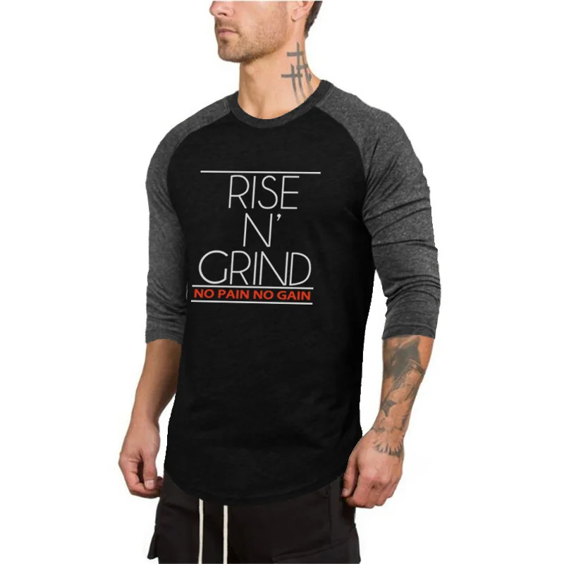 Hot Item Men’s Causal Gyms Clothing 3/4 Sleeve T-Shirt Mens Print Fitness Cotton Tees Bodybuilding 3/4 Sleeve Muscle Boys Tops