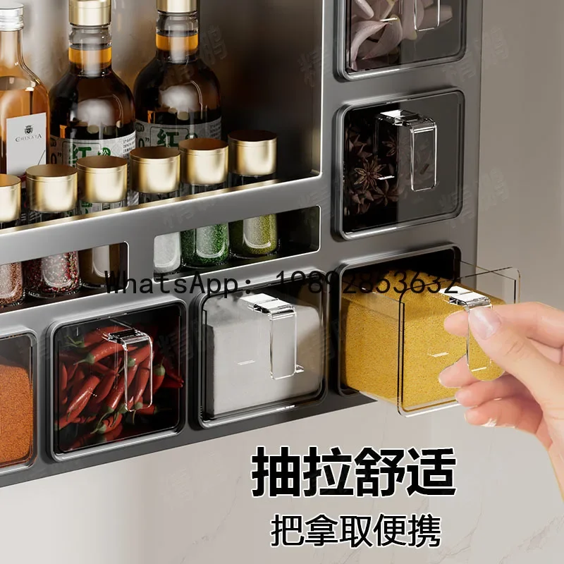 

Xno-drill kitchen spice rack - multifunctional wall-mounted organizer for oil, salt, sauce, vinegar, and condiment jars