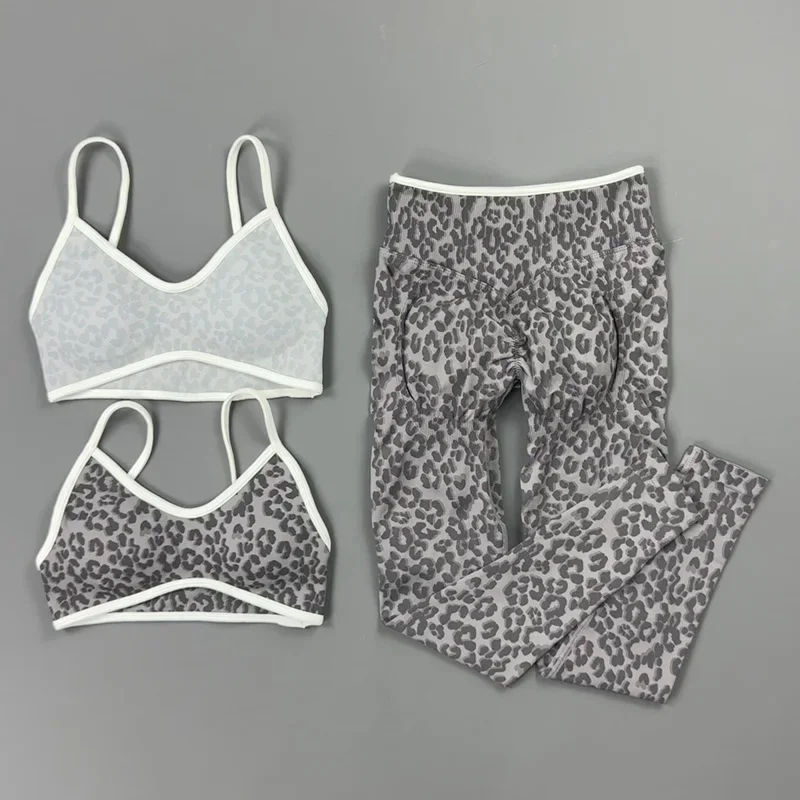 2-teiliges Gym-Set für Damen mit Kontrastbesatz und Leopardenmuster, Sport-BH, Hüftformende Leggings, Weiches Naked-Feel-Gewebe, Bauchkontrolle, Yoga-Outfit – Detail 5