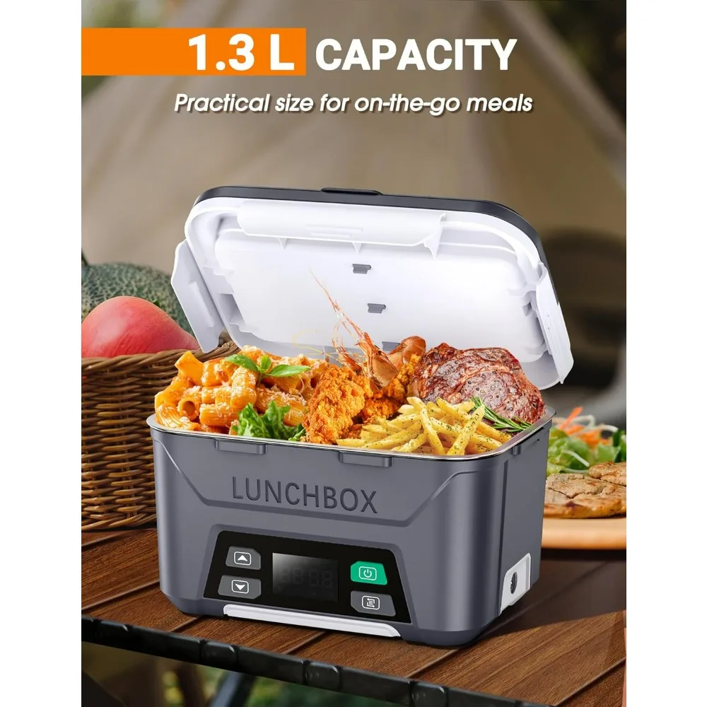 صندوق غداء كهربائي محمول للرجال - سعة 1.3 لتر، مقصورتين مع فواصل قابلة للإزالة