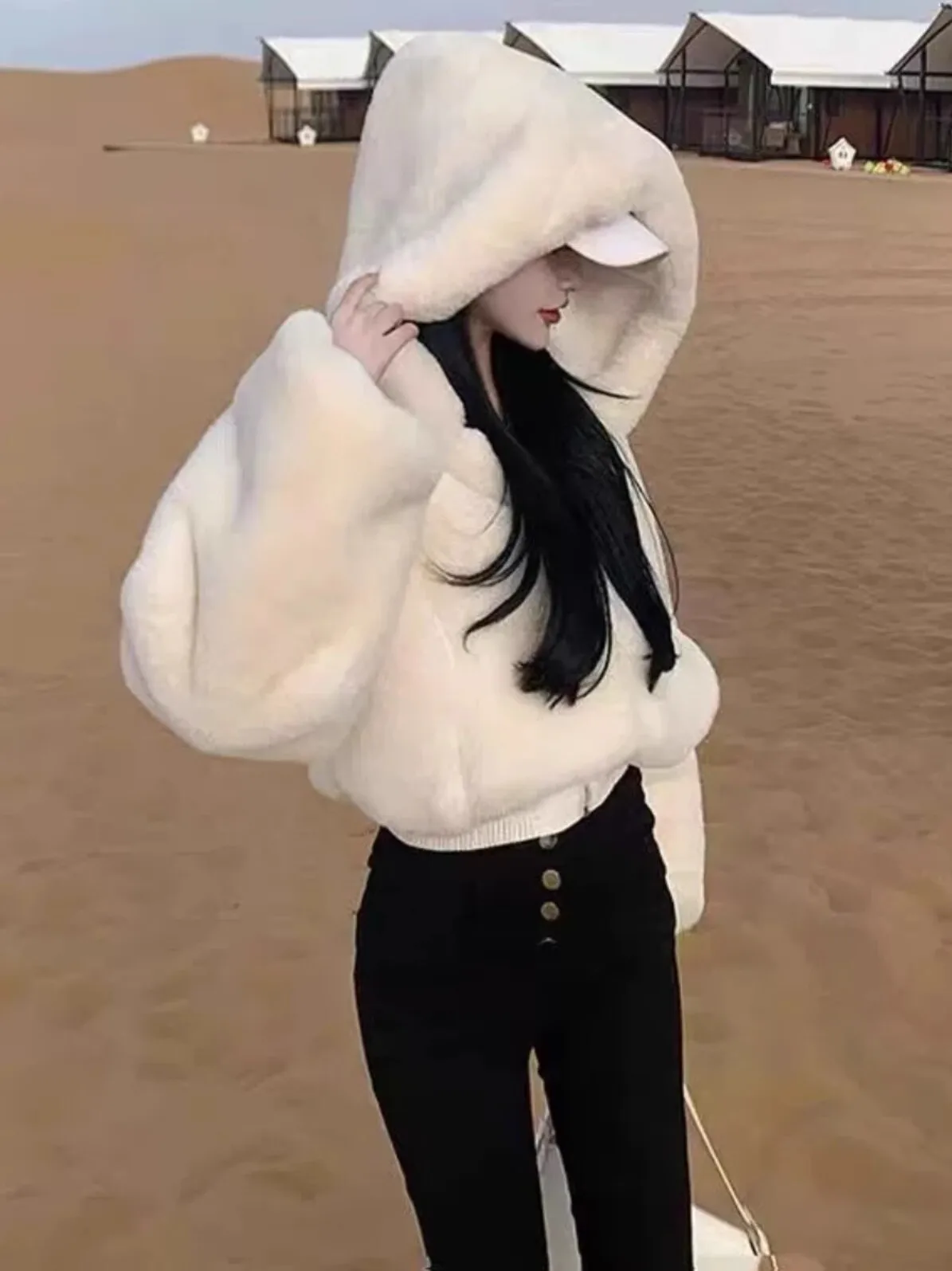 Autumn Winter Women Korean Fashion Vintage Lambs Wool Crop Jacket Y2k Hoodie Coat Outwear Design 2000s College Style Tide
