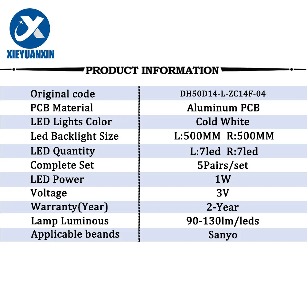 3V 500MM Led Light Strip For Sanyo 50inch DH50D14-L-ZC14F-04 5Pairs/Set Tv Backlight Bar Repair 50CE1120 X505bv Cn50ha708