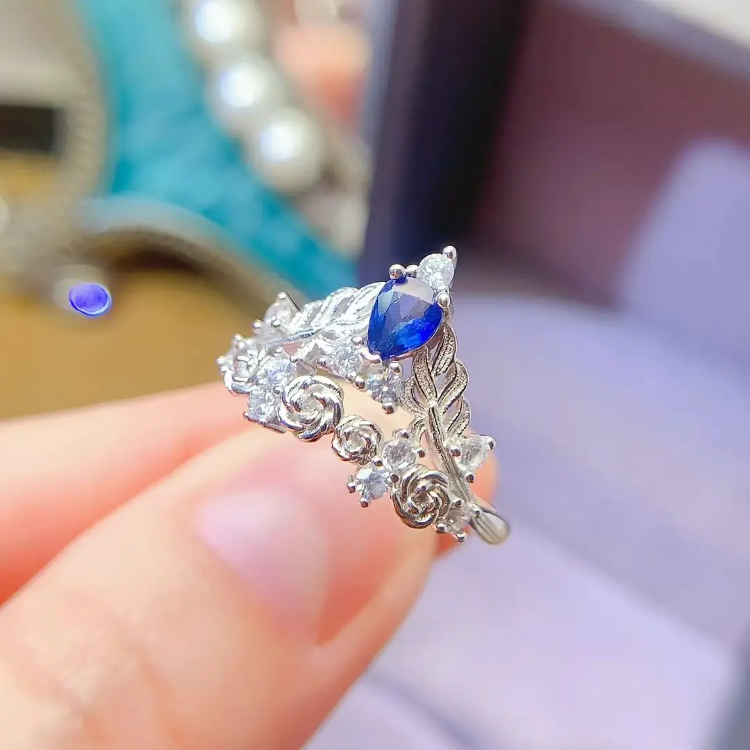 

Кольцо с короной из серебра 925 пробы, кольцо с натуральным сапфиром, 4 мм * 5 мм, ювелирные изделия с сапфиром королевского синего цвета с позолотой 18 карат