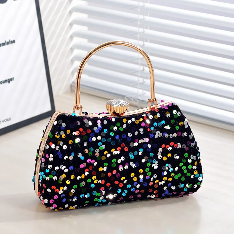 Luxury Colorful Shining Sequin Cluth Metal Handle Handbags Banquet Party Dress Evening Bags For Women Fashion Chain Shoulder Bag