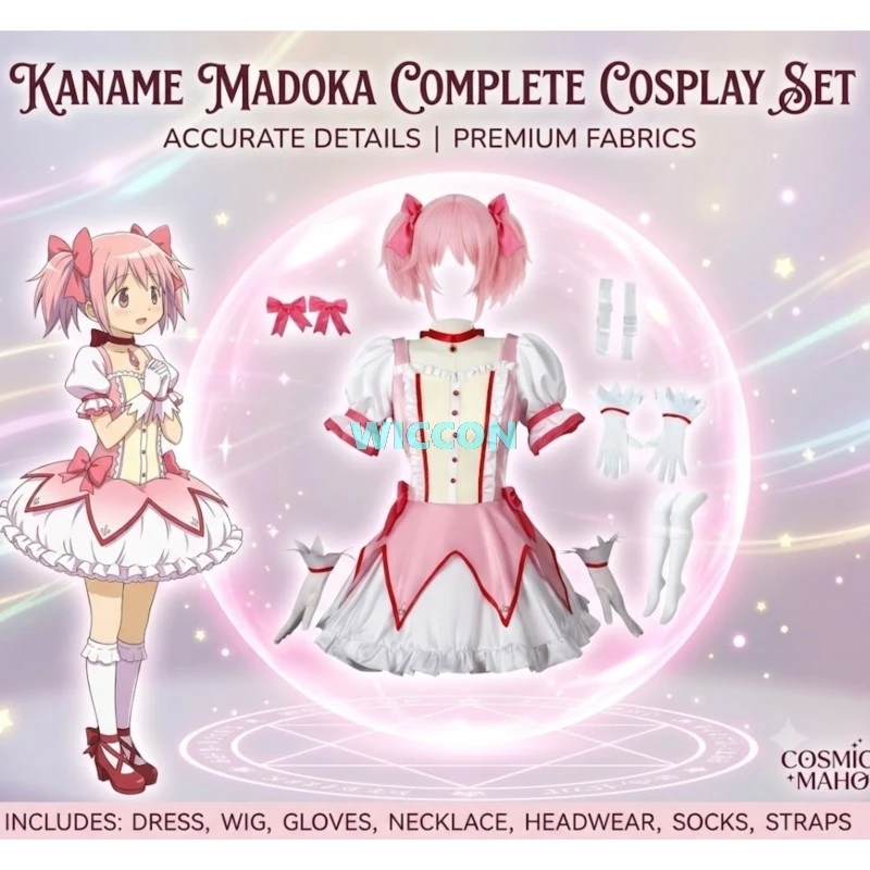 

Kaname Madoka Cosplay Costume Wig Anime Madok Magica Homura Uniform Kawaii Dress with Choker Gloves Socks Halloween Outfits