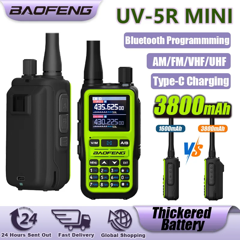 uv-5r-ミニ-3800mah-バオフェン製トランシーバー。大容量バッテリー搭載。am-fm-vhf-uhf対応、999チャンネル、type-c充電、長距離通信、ハンティング用ハンディ型双方向無線機。