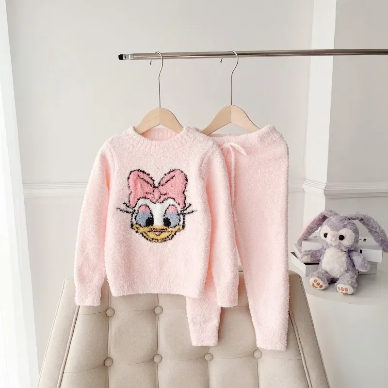 New Disney Donald Duck Sweater Pyjamas Set for Kids 80CM 140CM Boys Girls Winter Warmth Jumper Long-sleeved Sweatshirt for Child