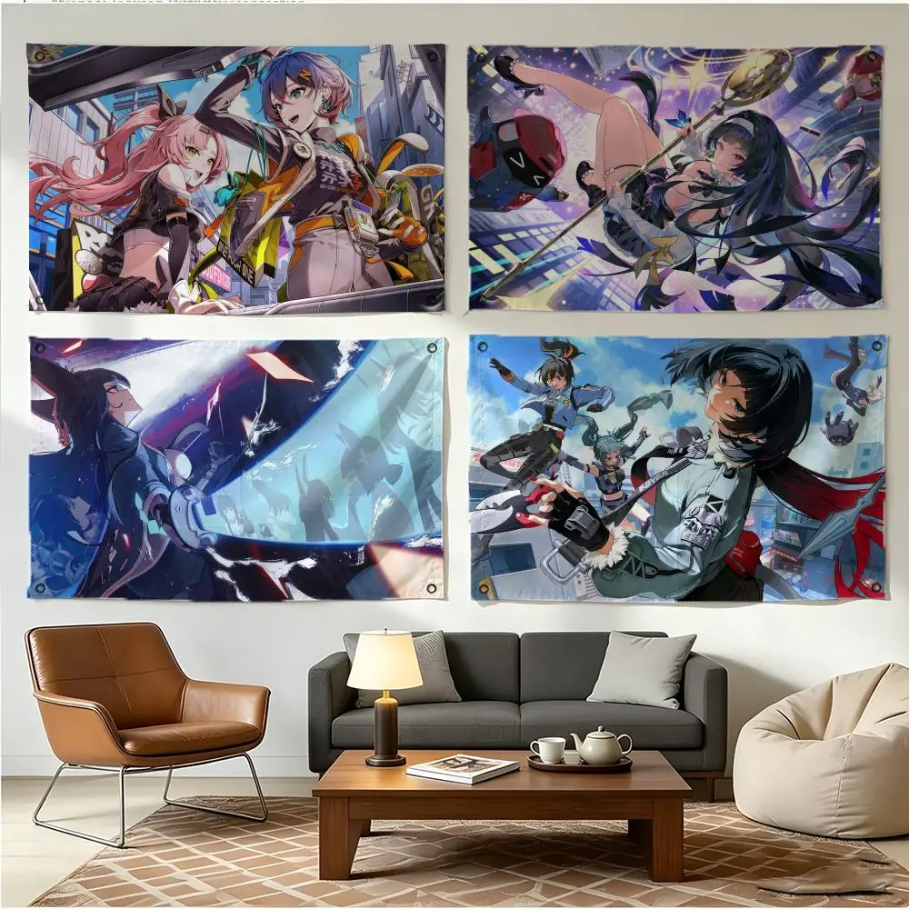 Game Action Zenless Zone Zero Flags Four Ring Borderless Art Decor Indoor Outdoor Use Simple Hang And Install