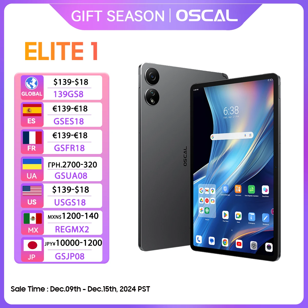 2024 OSCAL ELITE 1 Планшет Android 14 Blackview 12,1-дюймовый дисплей 2,5K MTK Helio G99 8 ГБ 256 ГБ 8800 мАч Аккумулятор 33 Вт Быстрая зарядка