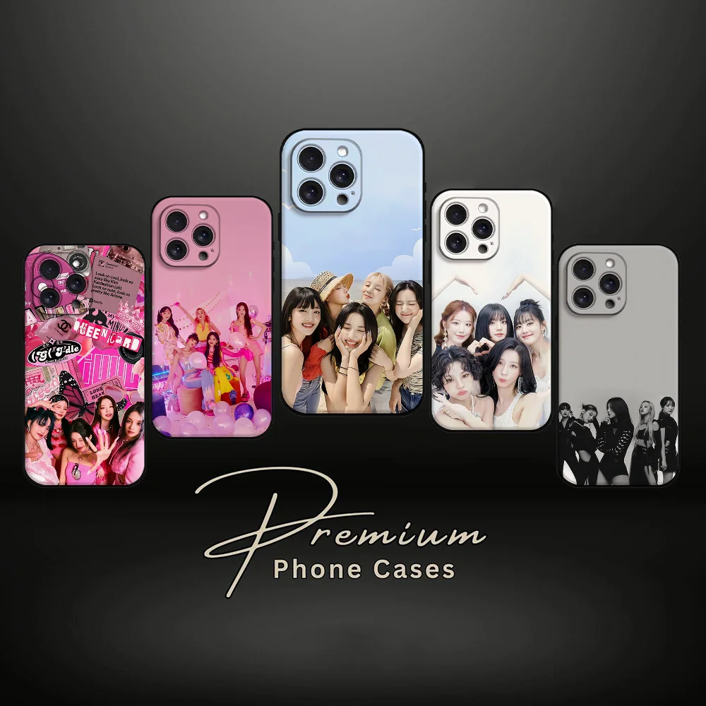 الكورية فتاة مجموعة G-idle جراب هاتف آيفون 16 15 11 13 14 برو ماكس 7 8 زائد X Xr Xs ماكس 12 البسيطة غطاء قذيفة سوداء #1