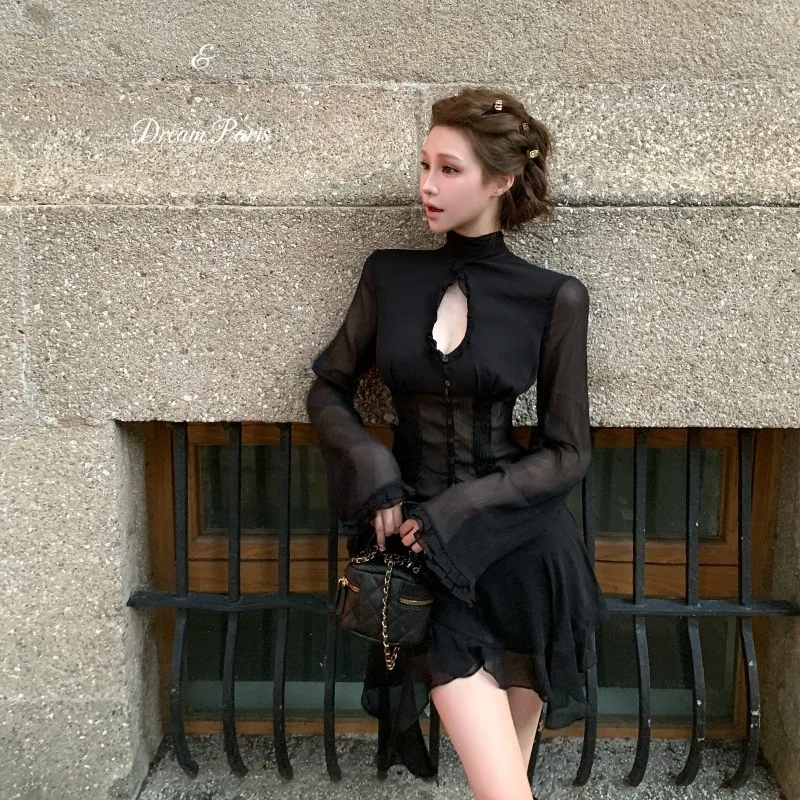 Faionable Long Sve Rüschen Sve Top mit Sa f Rock Schlankheitsset für Frauen Herbst Winter Neuankömmling Ele Design