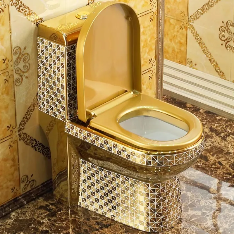 Vintage Golden Electroplated Bathroom Sanitary Ware Toilet Bowl Set One Piece Luxury Ceramic Gold Color Toilet