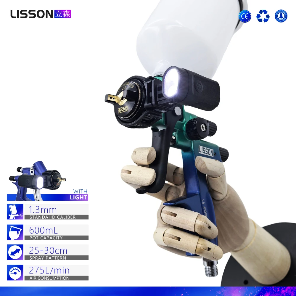 

1.3mm HVLP Spray Gun with LED Light – High Atomization, 275L/min for Industrial & Large-Scale Coating